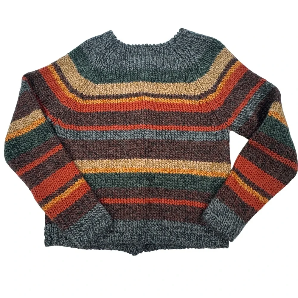Dressbarn Womens Chunky Knit Striped Wool Blend Toggle Cardigan Sweater Large